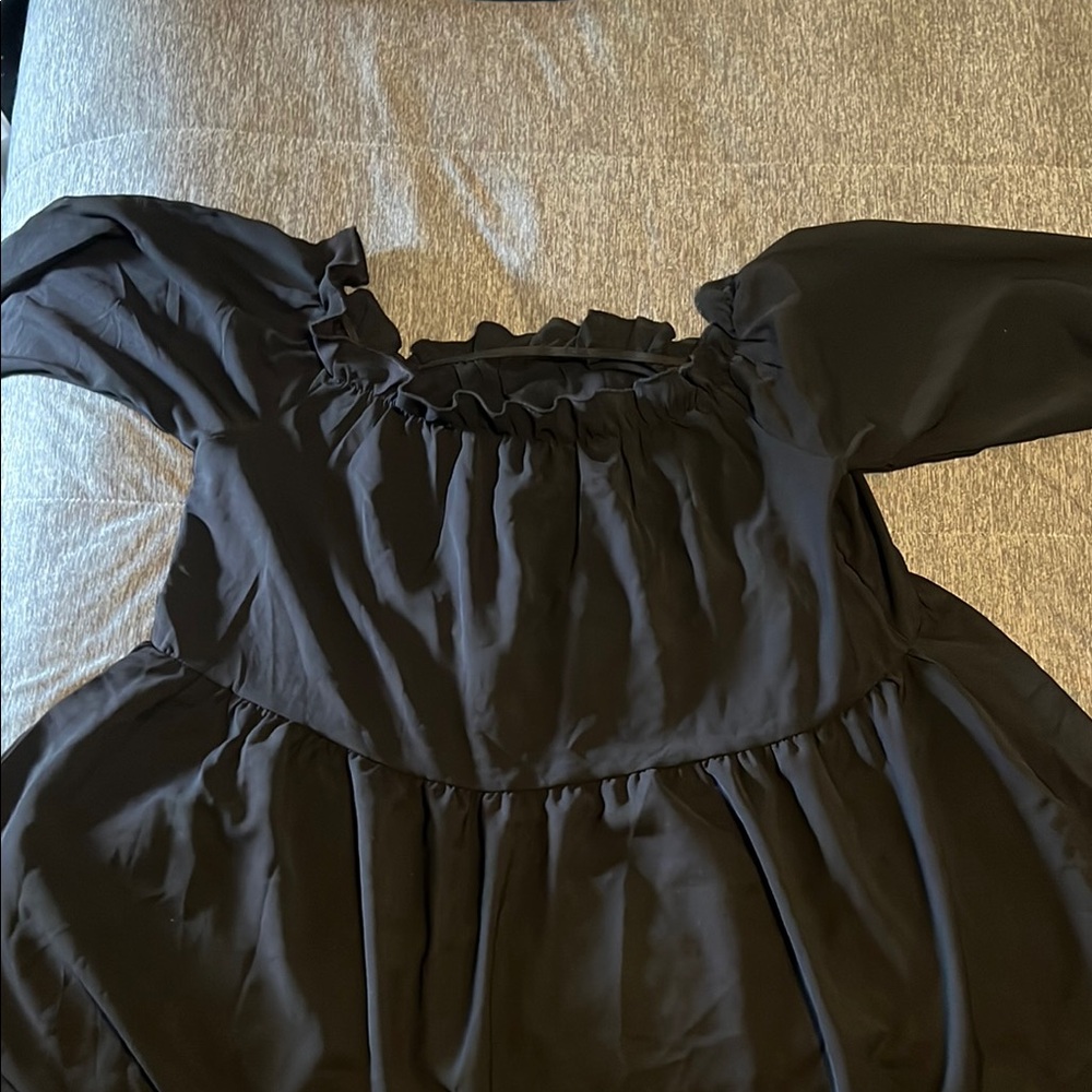 Black Puff Sleeve Square Neck Blouse